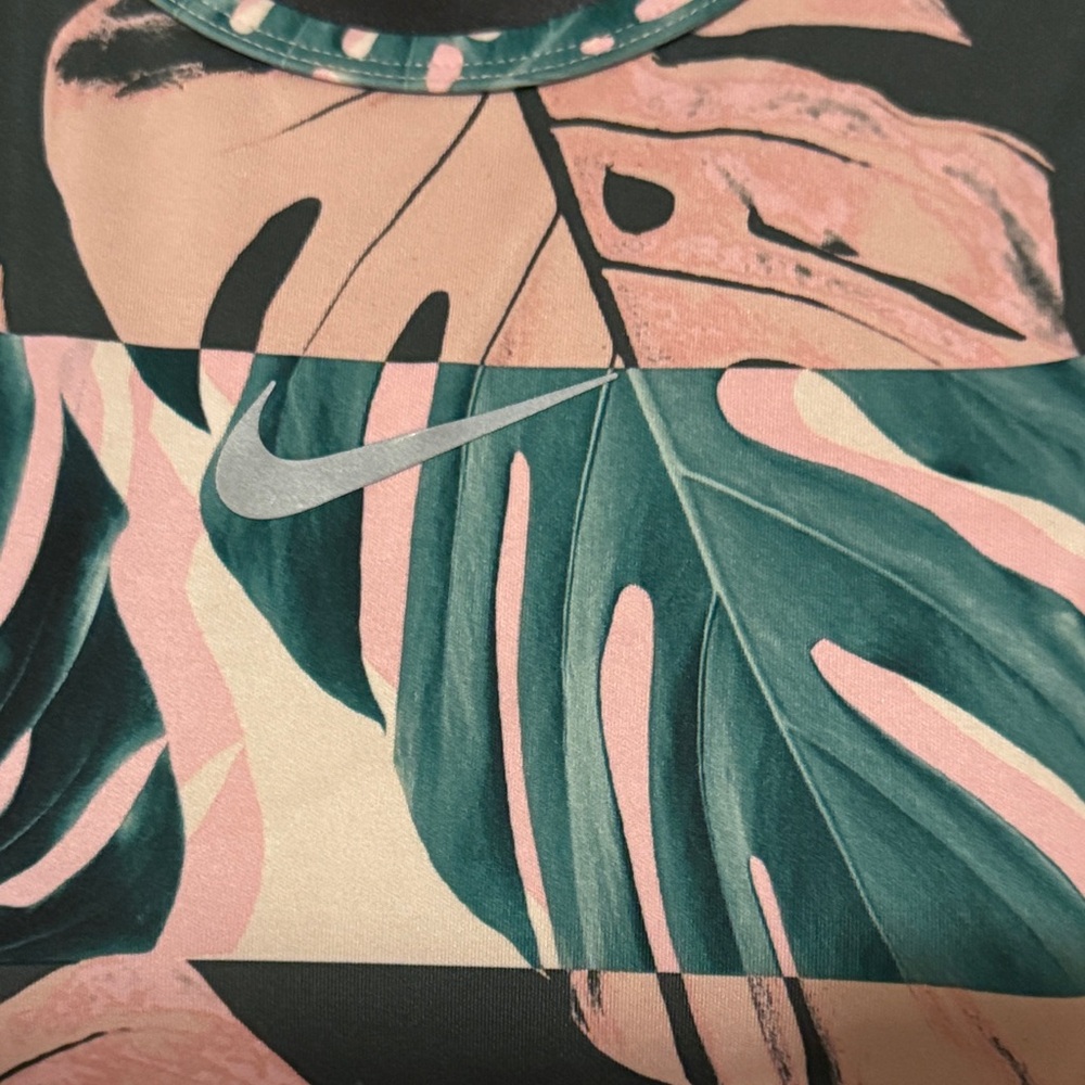 Nike Pink and Green Leaf Print Crop Top - Picture 3 of 4